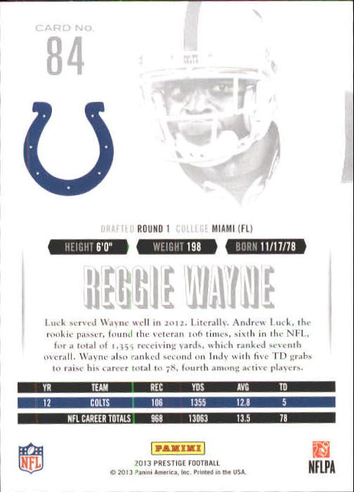 2013 Prestige #84 Reggie Wayne back image