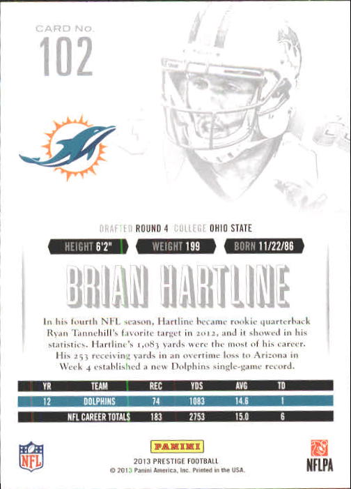 2013 Prestige #102 Brian Hartline back image