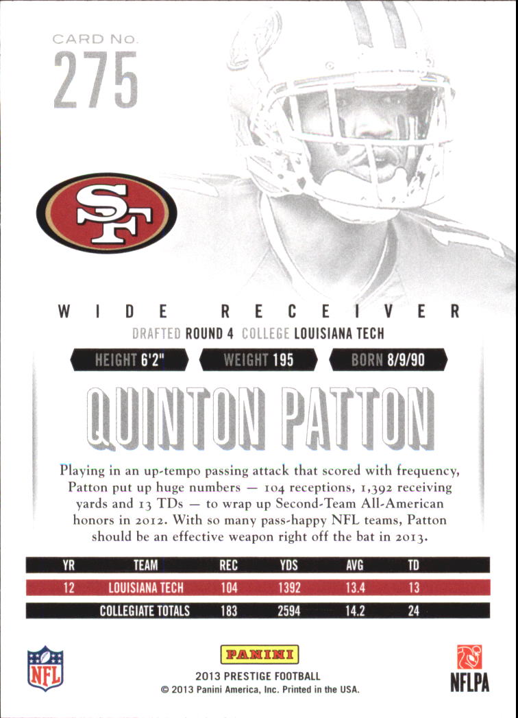 2013 Prestige Extra Points Red #275 Quinton Patton back image