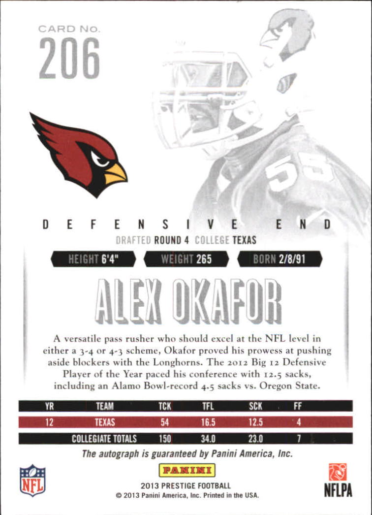 2013 Prestige Extra Points Red Autographs #206 Alex Okafor back image