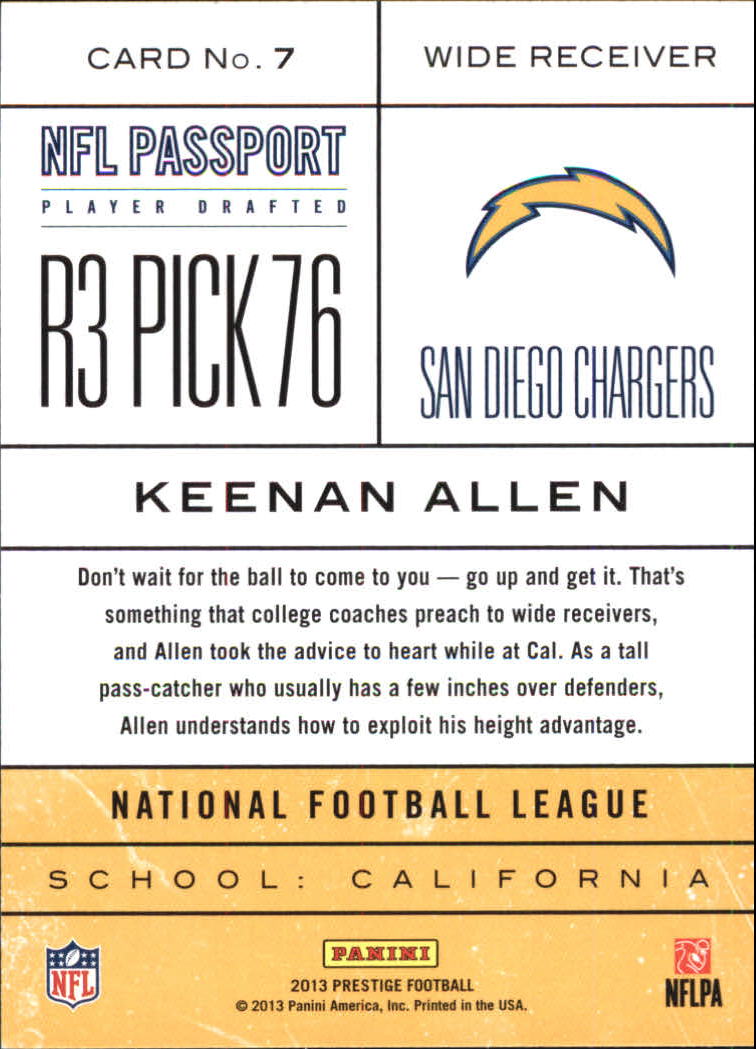 2013 Prestige NFL Passport #7 Keenan Allen back image