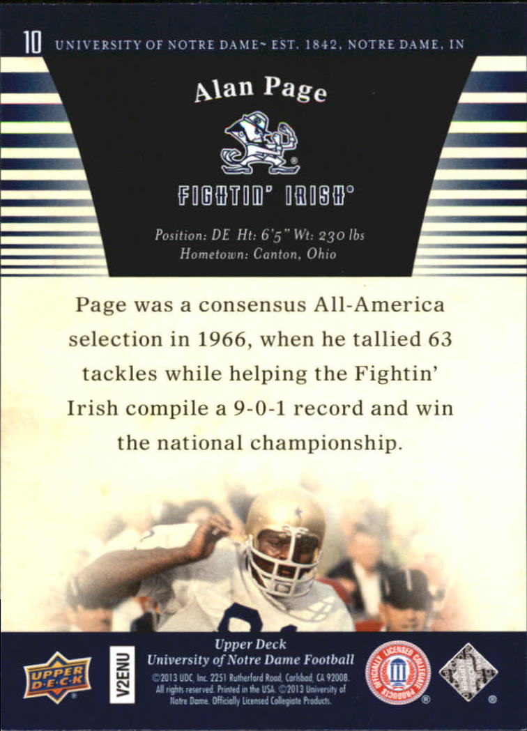 2013 Upper Deck Notre Dame #10 Alan Page