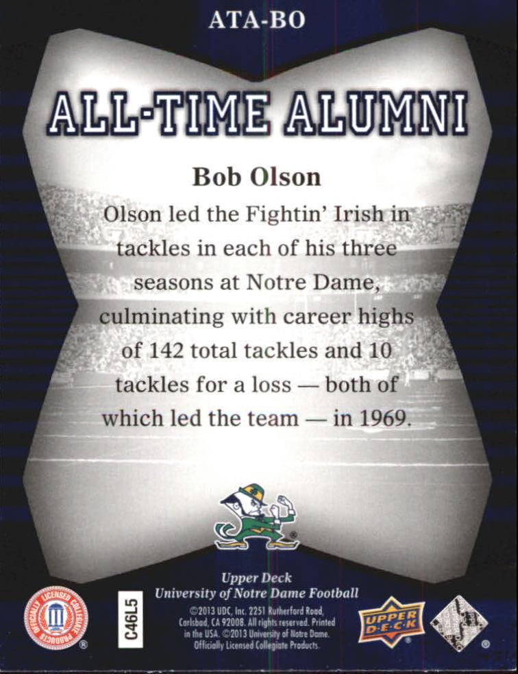 2013 Upper Deck Notre Dame All Time Alumni #ATABO Bob Olson back image