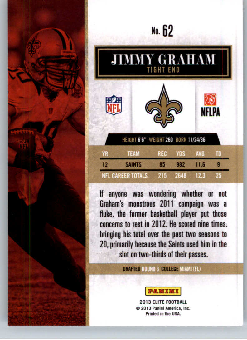 2013 Elite #62 Jimmy Graham back image