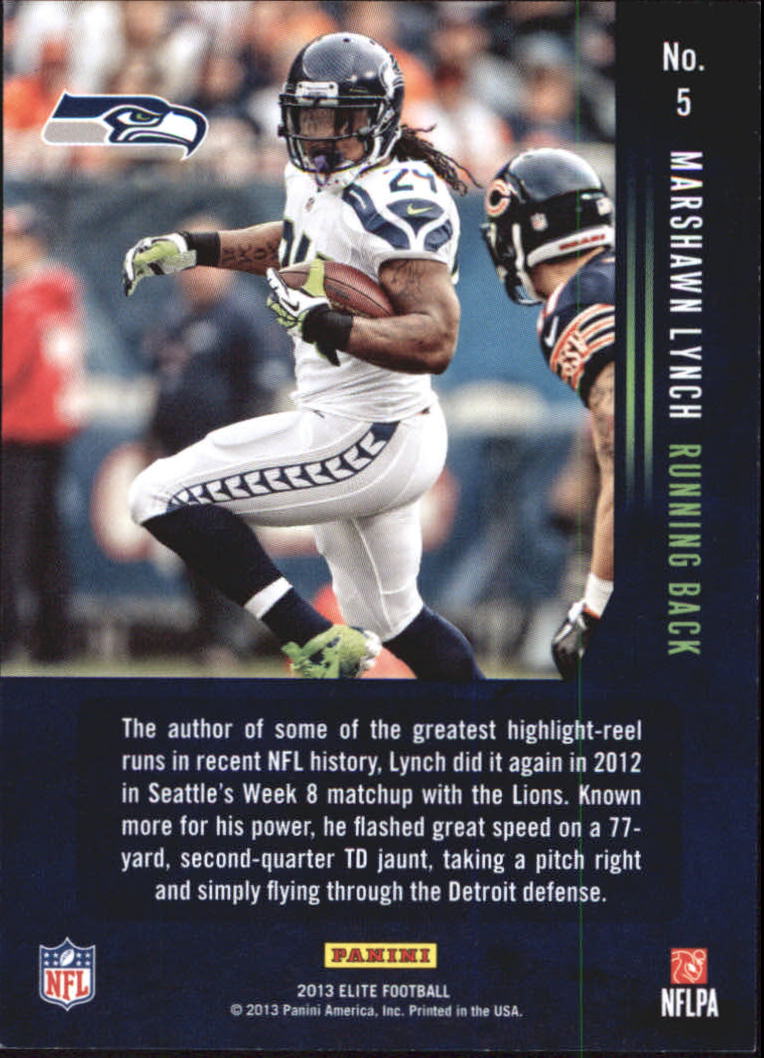 2013 Elite Zoning Commission Silver #5 Marshawn Lynch back image
