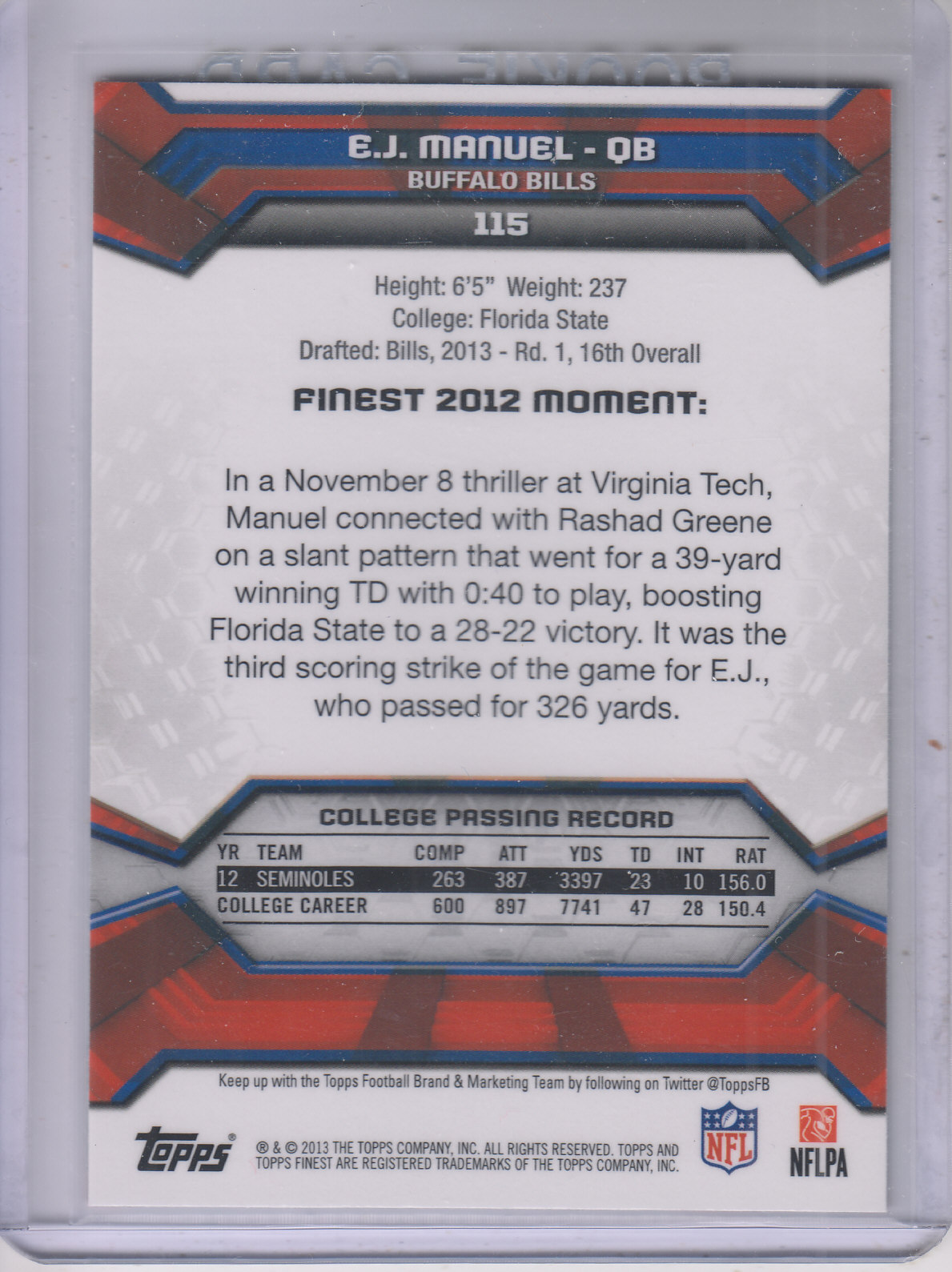 2013 Finest Football (Pick Card From List) C148 09-24