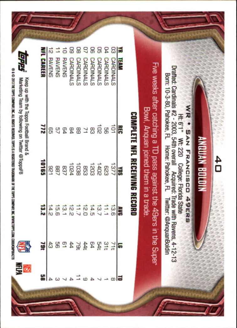 2013 Topps #40A Anquan Boldin/(red jersey) back image
