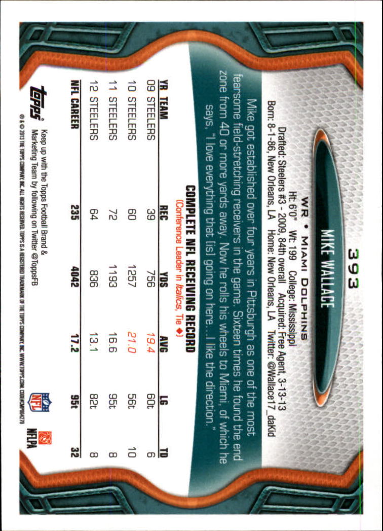 2013 Topps #393 Mike Wallace back image