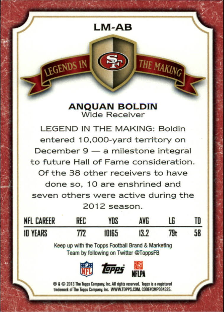 2013 Topps Legends In The Making #LMAB Anquan Boldin back image