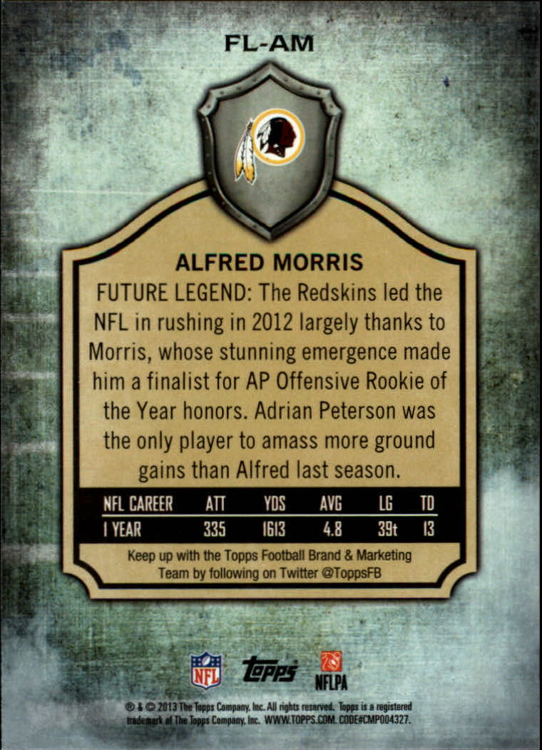 2013 Topps Future Legends #FLAM Alfred Morris back image