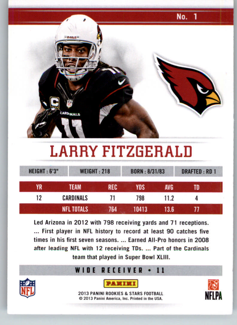 2013 Rookies and Stars #1 Larry Fitzgerald back image