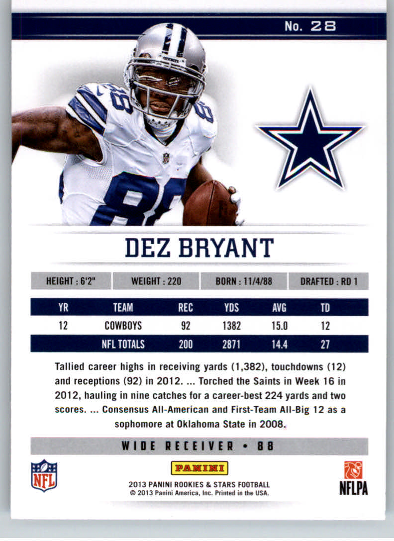 2013 Rookies and Stars #28 Dez Bryant back image