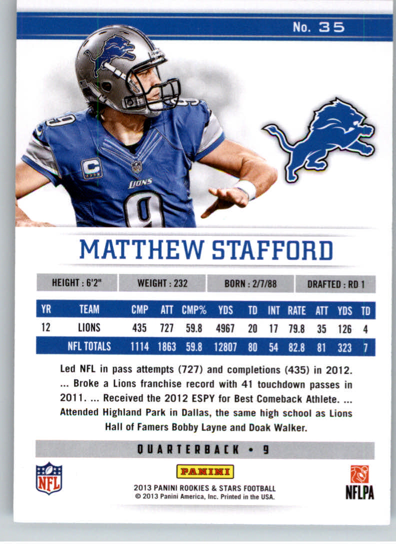 2013 Rookies and Stars #35 Matthew Stafford back image