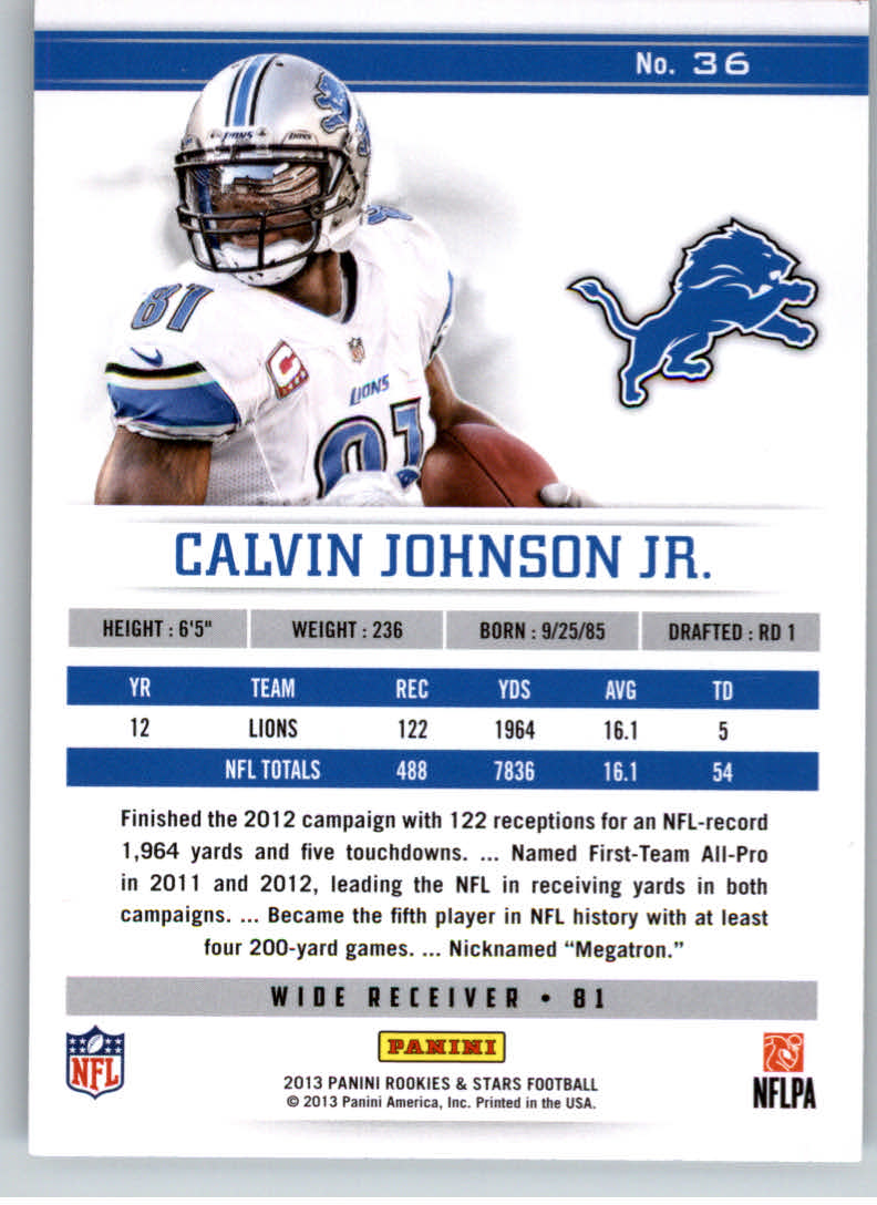2013 Rookies and Stars #36 Calvin Johnson back image