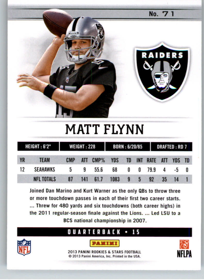 2013 Rookies and Stars #71 Matt Flynn back image
