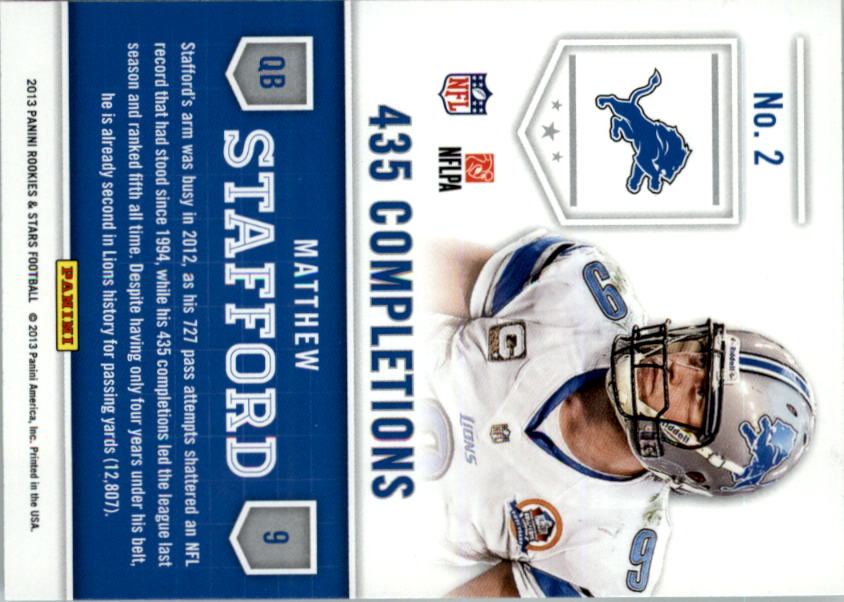 2013 Rookies and Stars Statistical Standouts #2 Matthew Stafford back image