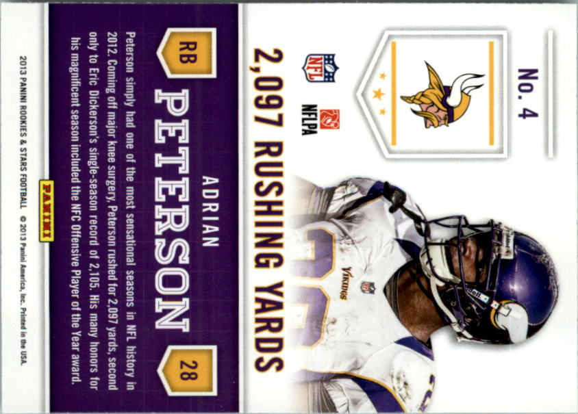 2013 Rookies and Stars Statistical Standouts #4 Adrian Peterson back image