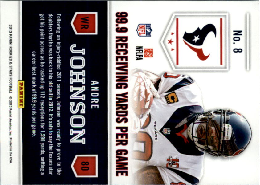 2013 Rookies and Stars Statistical Standouts #8 Andre Johnson back image