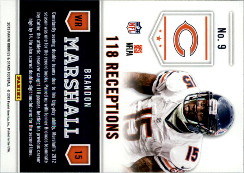 2013 Rookies and Stars Statistical Standouts #9 Brandon Marshall back image