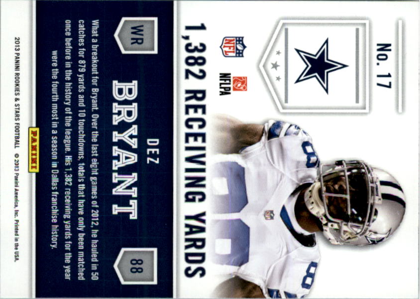 2013 Rookies and Stars Statistical Standouts #17 Dez Bryant back image