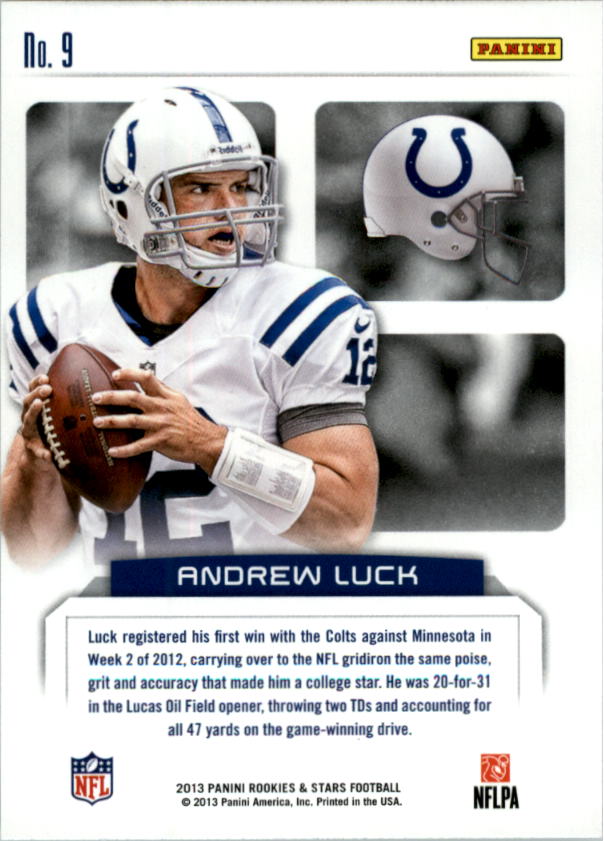 2013 Rookies and Stars Touchdown Club #9 Andrew Luck back image
