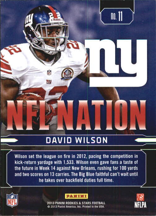 2013 Rookies and Stars NFL Nation #11 David Wilson back image