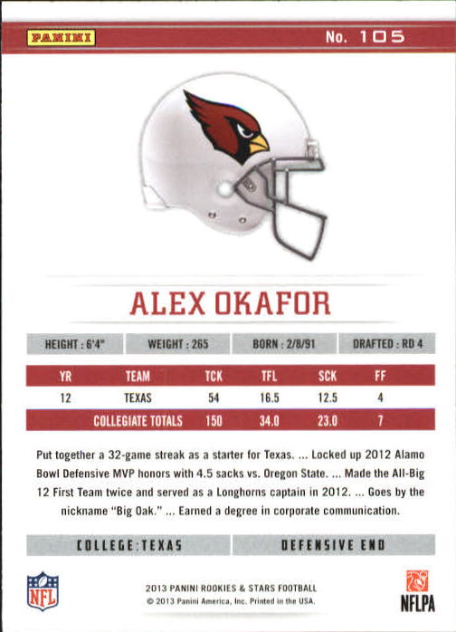 2013 Rookies and Stars Longevity Parallel #105 Alex Okafor back image
