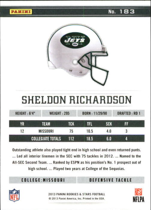 2013 Rookies and Stars Longevity Parallel #183 Sheldon Richardson back image