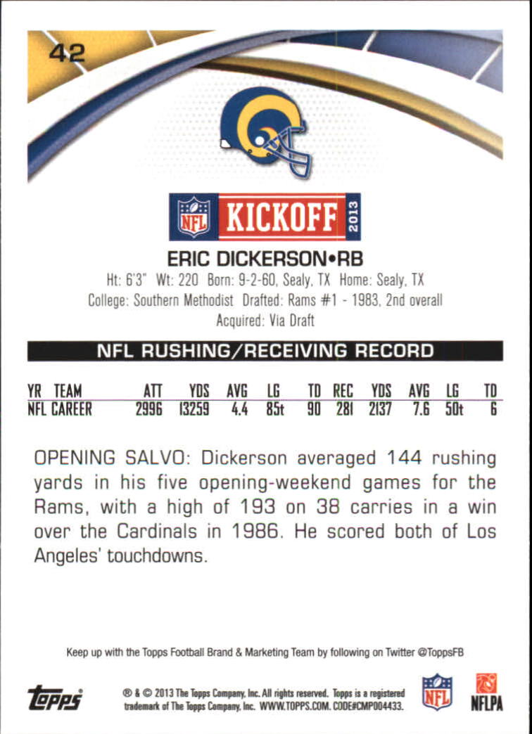2013 Topps Kickoff #42 Eric Dickerson back image