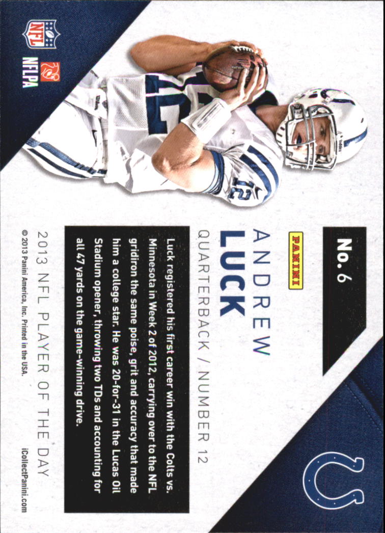 2013 Panini Player of the Day #6 Andrew Luck back image
