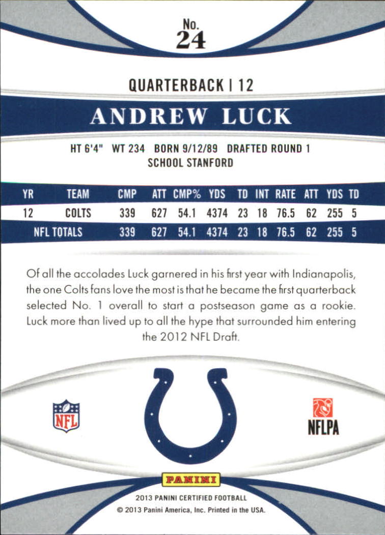2013 Certified #24 Andrew Luck back image