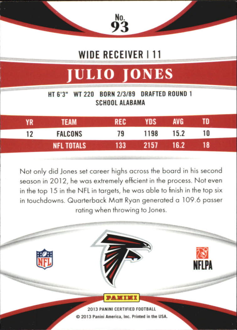 2013 Certified #93 Julio Jones back image