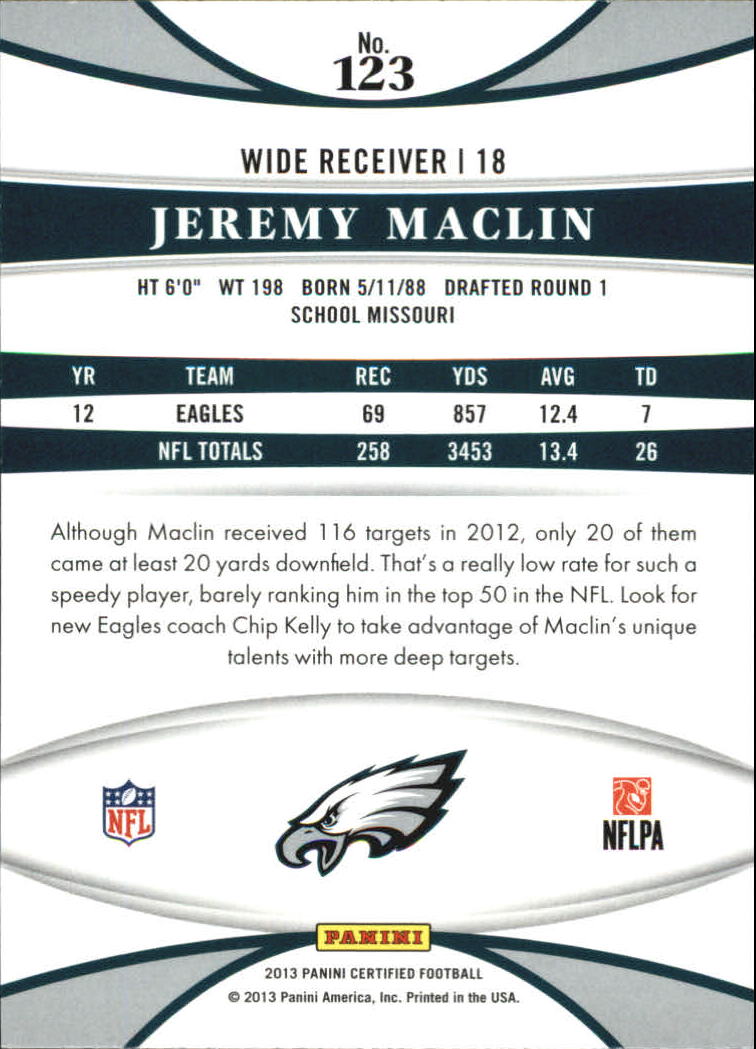 2013 Certified #123 Jeremy Maclin back image
