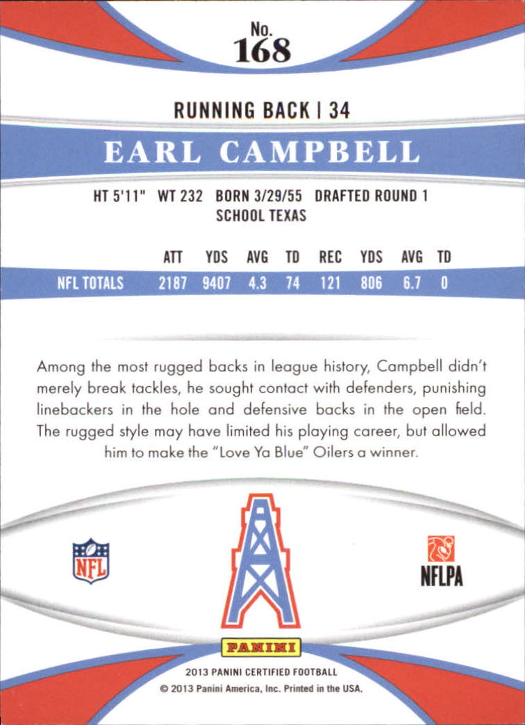 2013 Certified #168 Earl Campbell IMM back image