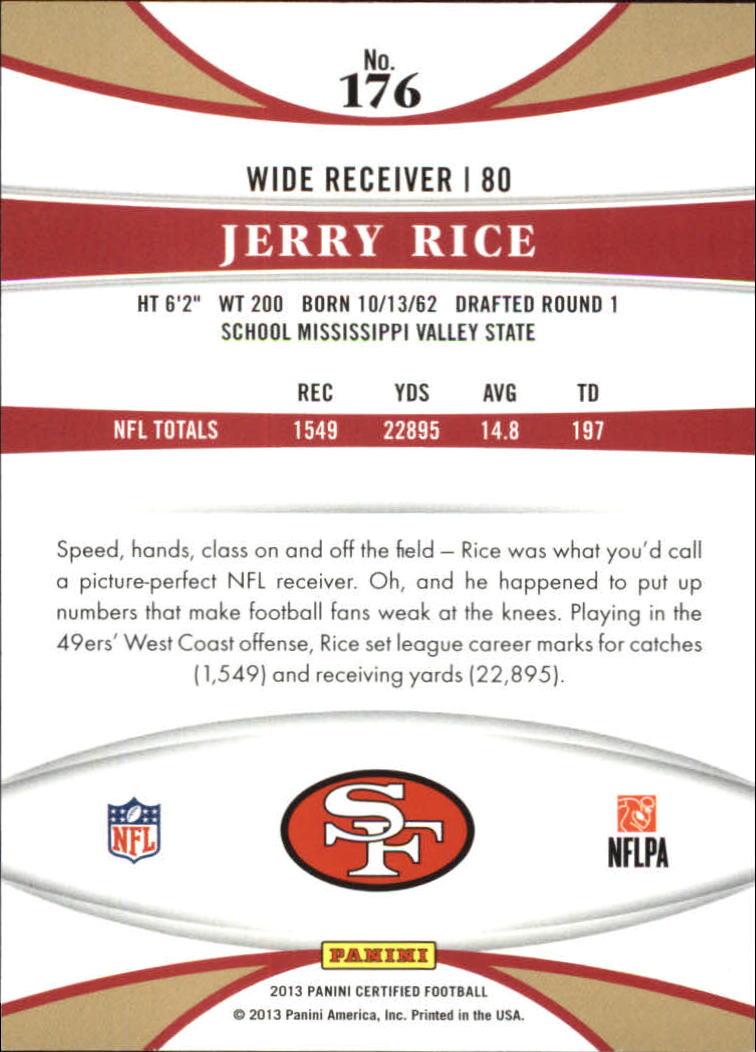 2013 Certified #176 Jerry Rice IMM back image