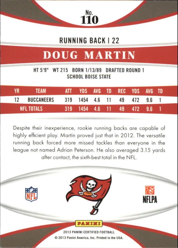 2013 Certified Platinum Red #110 Doug Martin back image