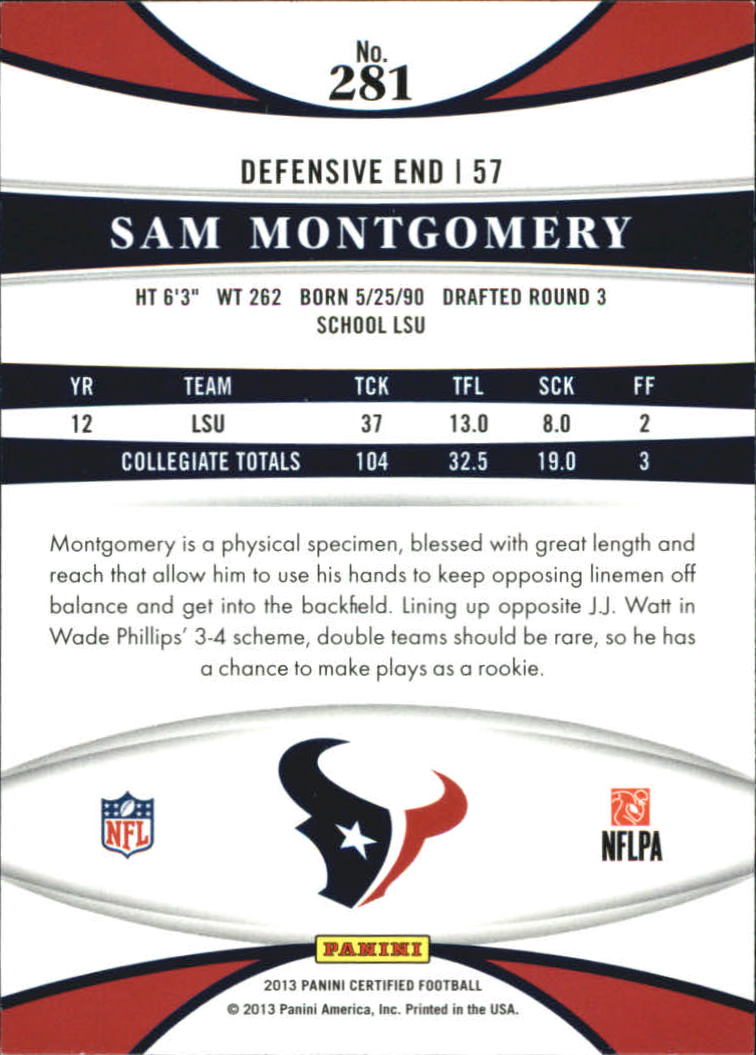 2013 Certified Platinum Red #281 Sam Montgomery back image