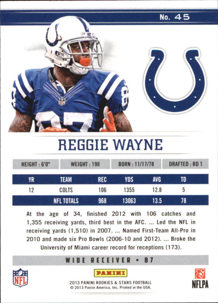 2013 Rookies and Stars Longevity #45 Reggie Wayne back image