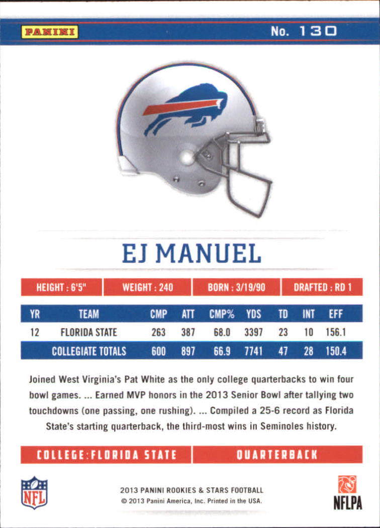 2013 Rookies and Stars Longevity #130 EJ Manuel back image