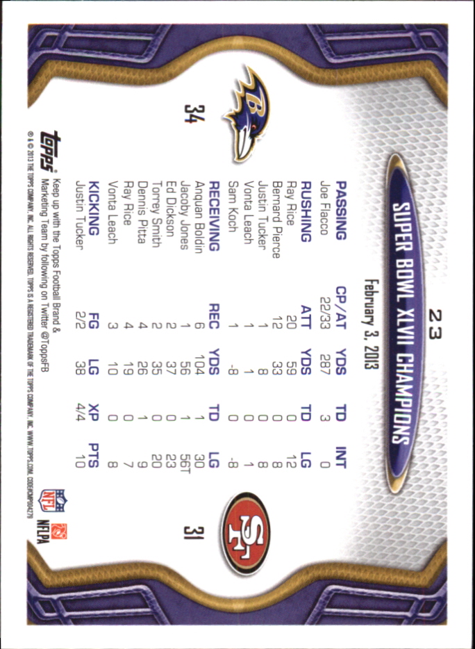 2013 Topps Mini #23 Ravens Super Bowl/Joe Flacco back image