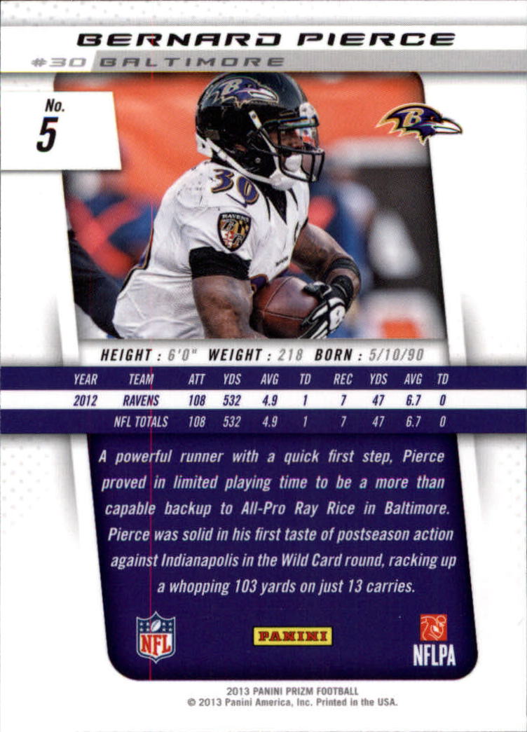 2013 Panini Prizm #5 Bernard Pierce back image