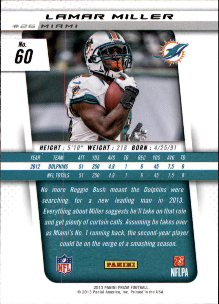 2013 Panini Prizm #60 Lamar Miller back image