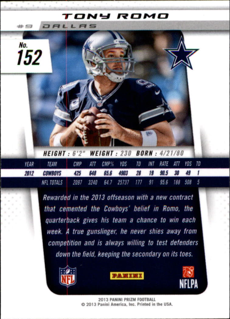 2013 Panini Prizm #152 Tony Romo back image