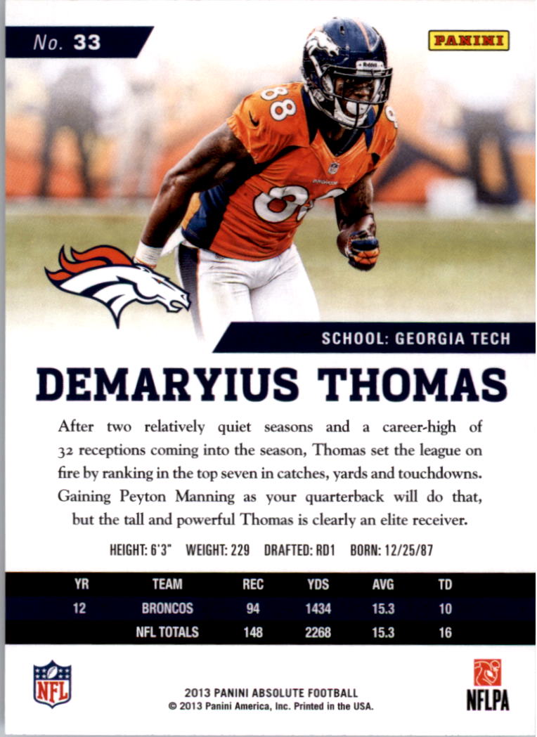 2013 Absolute #33 Demaryius Thomas back image