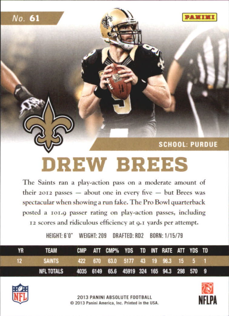 2013 Absolute #61 Drew Brees back image