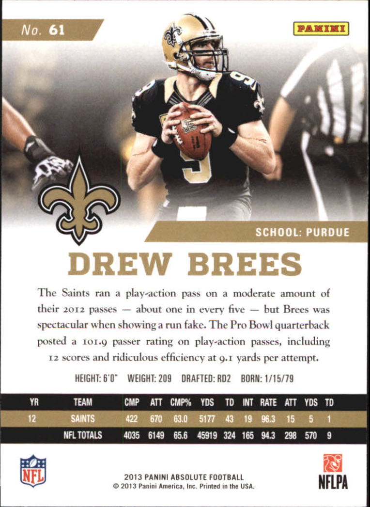 2013 Absolute Retail #61 Drew Brees back image