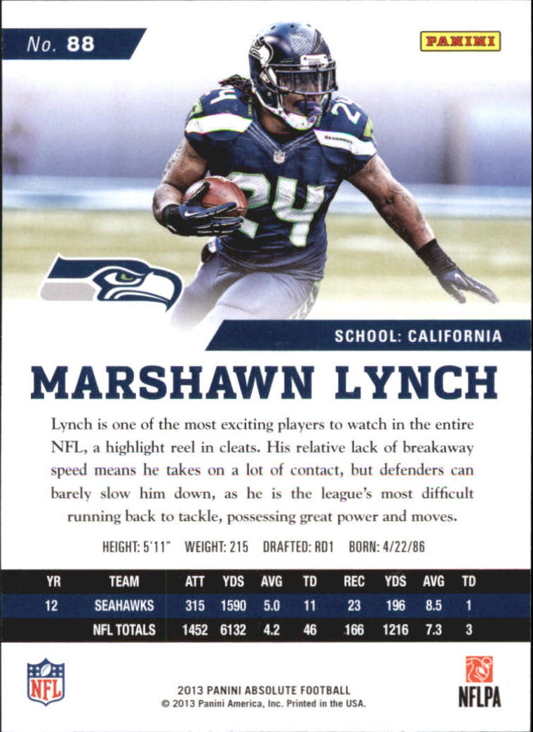 2013 Absolute Retail #88 Marshawn Lynch back image