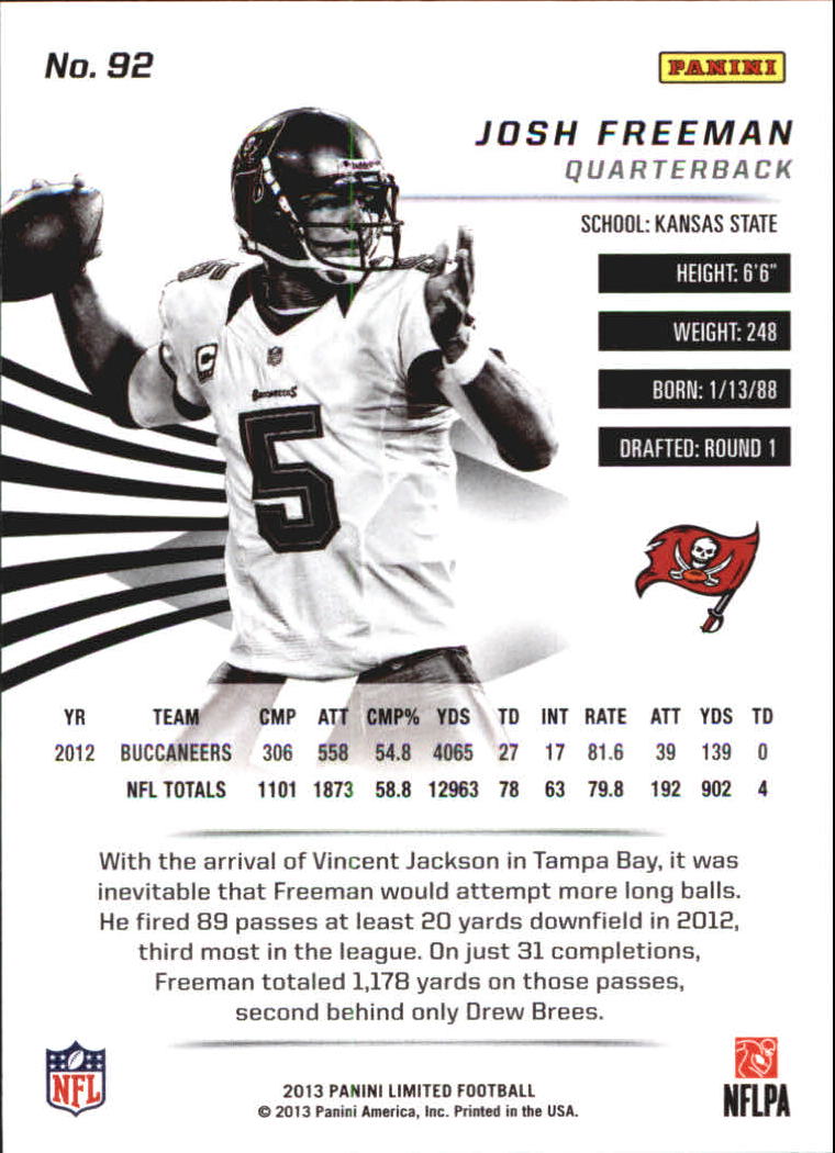 2013 Limited #92 Josh Freeman back image