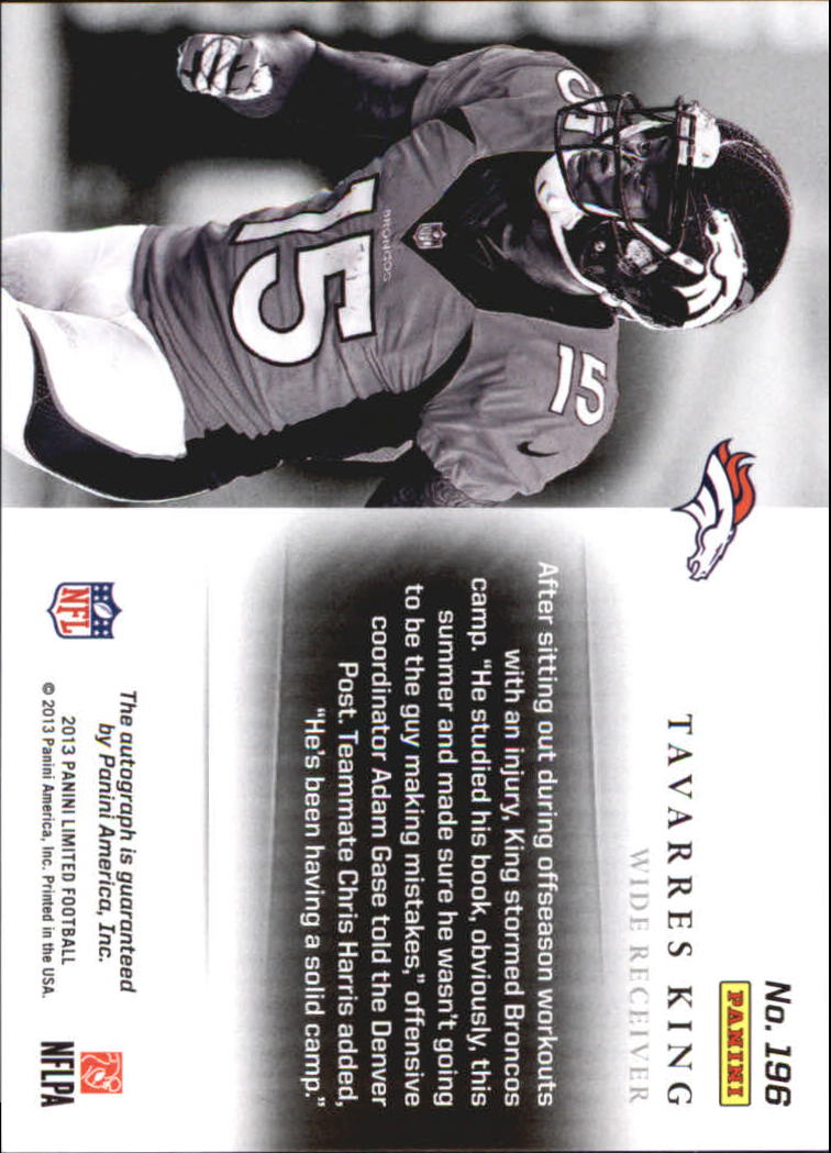 2013 Limited Monikers Autographs Silver #196 Tavarres King/299 back image