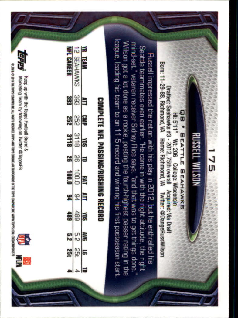 2013 Topps Chrome #175A Russell Wilson back image